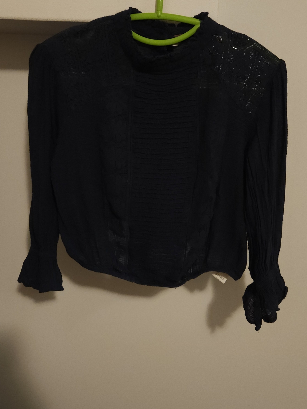 FREE PEOPLE Dark Navy Textured Long Sleeve Blouse Small